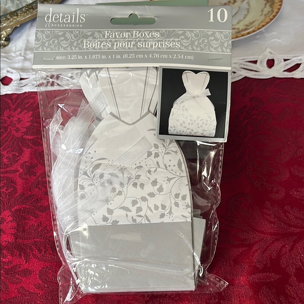 Gray and White Wedding Favor Boxes with Dress Designs